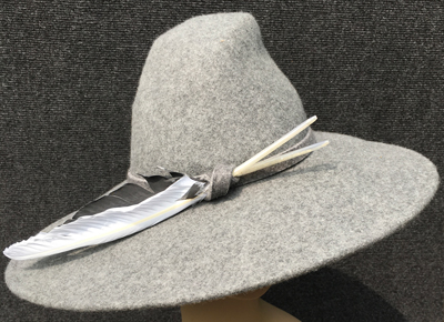 Grey Heathered Felt Wide Brim w/Feather Accents